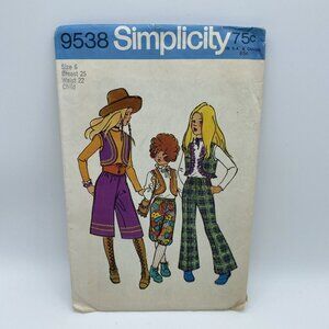 Simplicity 9538 Child Girl's Bolero Gaucho Pants Knickers Size 6 Vintage Cut